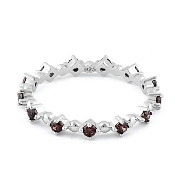 Sterling Silver Eternity Thin Smoky Topaz CZ Ring New - Picture 4 of 4